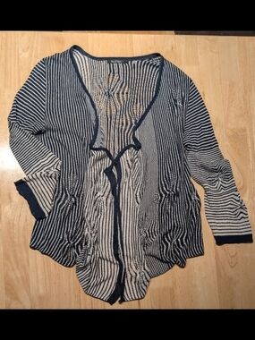 NIC+ZOE Navy & White Striped Open-Front Cardigan